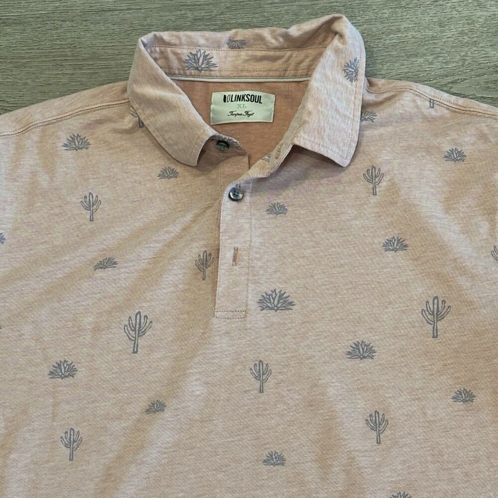 Linksoul Golf Polo Shirt Mens XL‎ Casual Cactus Print Pattern Preppy Casual